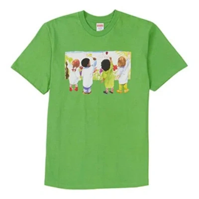 Supreme Ss19 Kids Tee Green Kids Graffiti Round Neck Short Sleeve Unisex