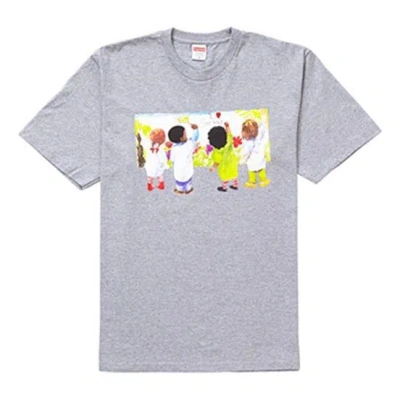Supreme Ss19 Kids Tee Heather Grey Kids Graffiti Round Neck Short Sleeve Unisex Gray