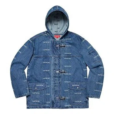 Supreme Ss19 Logo Denim Turnout Jacket Denim Logo In Blue