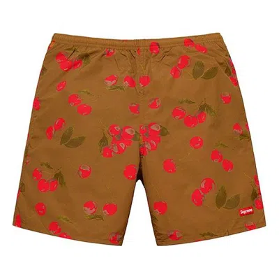 Supreme Ss19 Nylon Water Short Cherry Printing Casual Shorts Unisex Khaki In Brown