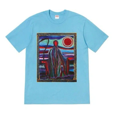 Supreme Kids'  Ss19 Reaper Tee Printing Short Sleeve Unisex Blue