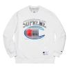 Supreme Ss19 X Champion Chrome Crewneck Crossover Chest Large Logo Pattern Printing Unisex White