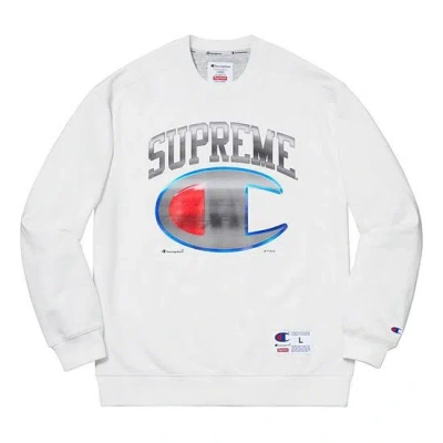 Supreme Ss19 X Champion Chrome Crewneck Crossover Chest Large Logo Pattern Printing Unisex White
