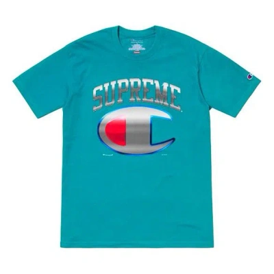 Supreme Ss19 X Champion Chrome Ss Top Tee In Blue