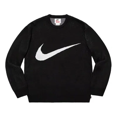 Supreme Ss19 X Nike Swoosh Sweater Crossover Logo Printing Unisex Black