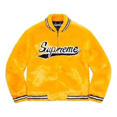 Supreme Ss20 Week 1 Faux Fur Varsity Jacket In Yellow