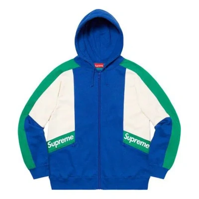 Supreme Ss20 Week 3 Color Blocked Zip Up Hooded Sweatshirt In Blue