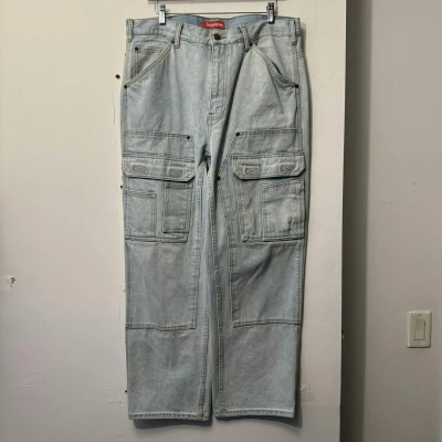 Pre-owned Supreme Ss22 Double Knee Denim Utility Light Wash Jeans In Blue