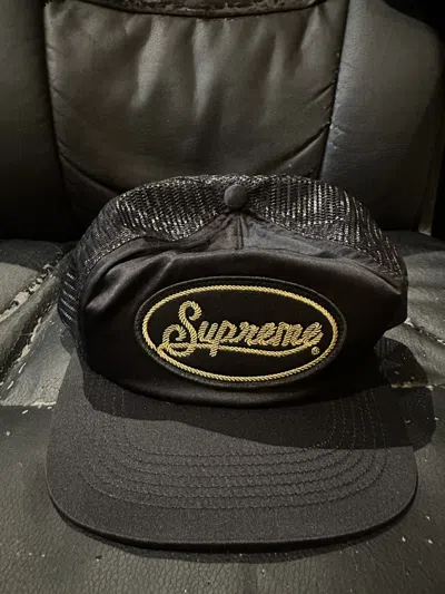 Pre-owned Supreme Ss22 Silk Mesh Back 5 Panel Chainstitch Logo Trucker Hat In Black