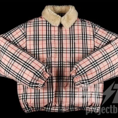 Pre-owned Supreme Ss22  X Burberry Shearling Collar Down Jacket Pink Size L Large 2022