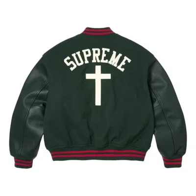 Supreme Cross Varsity Jacket In Green