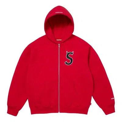 Supreme Devil S Zip-fastening Hoodie In Red