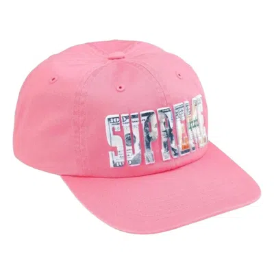 Supreme Money Embroidered-logo 6-panel Hat In Pink
