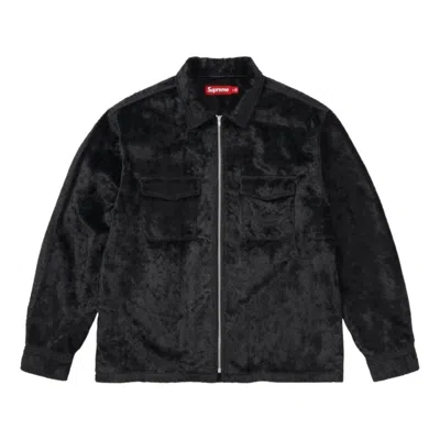 Supreme Ss26 Faux Fur Zip Up Shirt 'black' In Blue