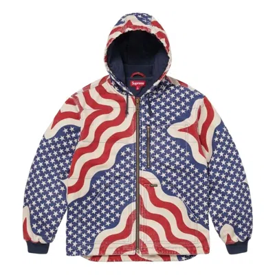 Supreme Flag-print Quilted Jacket In Blue