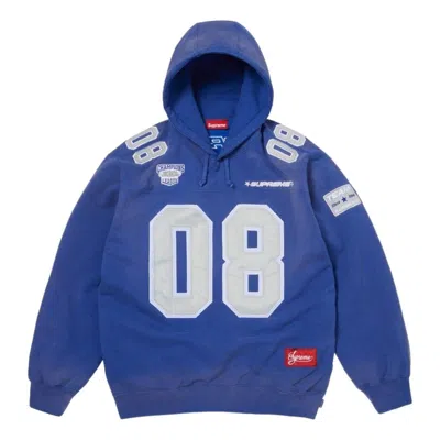 Supreme Logo-patch Jersey Hoodie In Blue