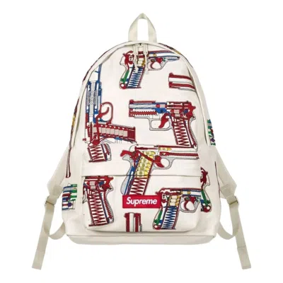 Supreme Ss26 Guns Embroidered Leather Backpack 'white'