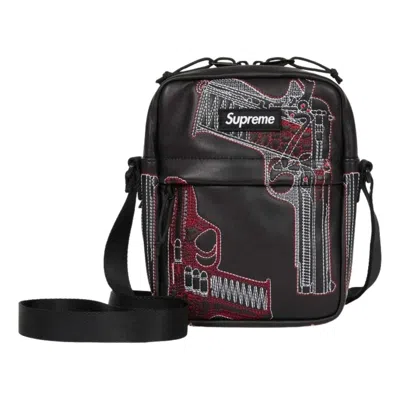 Supreme Embroidered Leather Messenger Bag In Black
