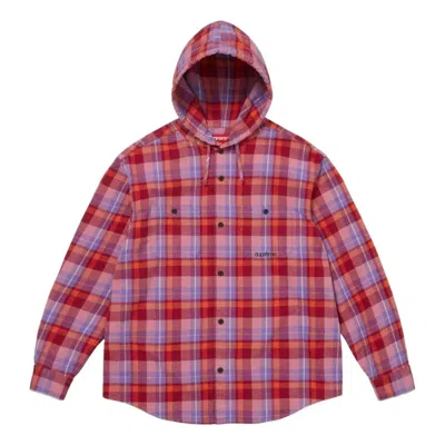 Supreme Ss26 Hooded Flannel Shirt 'pink' In Red