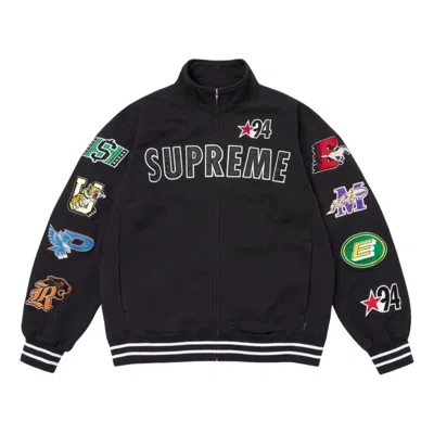 Supreme Logo-patch Zip-up Jacket In Black