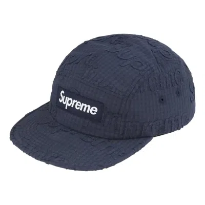 Supreme Ss26 Monogram Gingham Camp Cap 'navy' In Blue