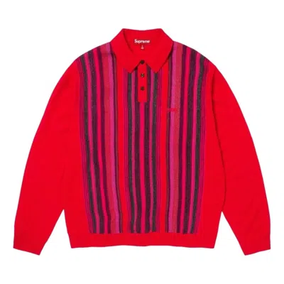 Supreme Kids'  Ss26 Multi Stripe Polo Sweater 'red'