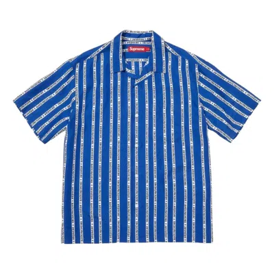 Supreme Ss26 Old English Stripe Silk S/s Shirt 'blue'