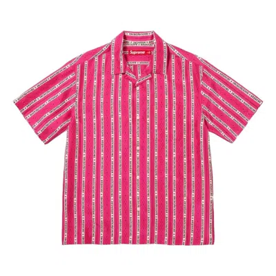 Supreme Ss26 Old English Stripe Silk S/s Shirt 'magenta' In Multi