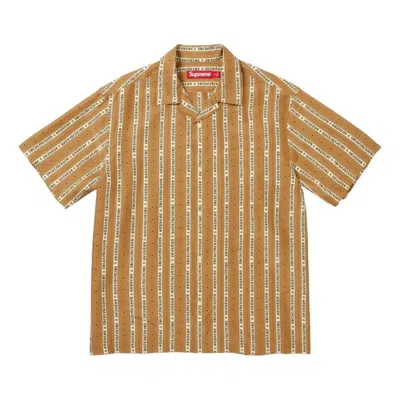 Supreme Ss26 Old English Stripe Silk S/s Shirt 'yellow' In Blue