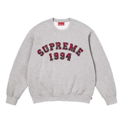 Supreme Ss26 Plaid Arc Crewneck 'grey' In Orange