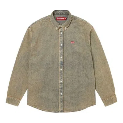 Supreme Ss26 Small Box Denim Shirt 'dirty Indigo' In Green