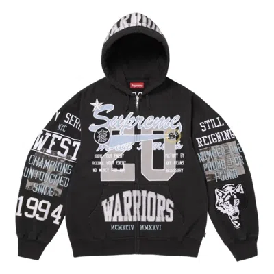 Supreme Ss26 Warriors Appliqué Zip Up Hooded Sweatshirt 'black'