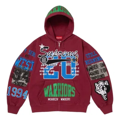 Supreme Ss26 Warriors Appliqué Zip Up Hooded Sweatshirt 'cardinal' In Red