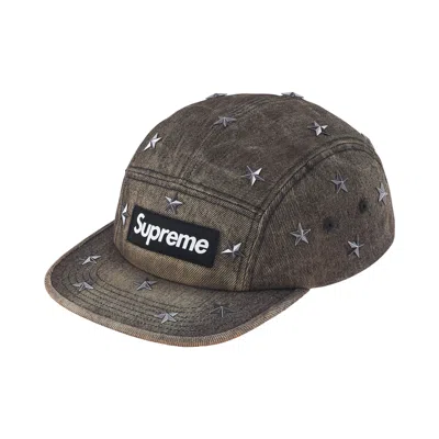 Pre-owned Supreme Stars Studded Denim Camp Cap 'washed Black' | Men's Size Onesize