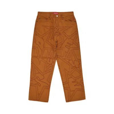 Pre-owned Supreme Stars Topstitch Baggy Jean 'brown' | Men's Size 34