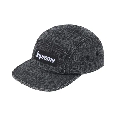 Pre-owned Supreme Stitched Old English Denim Camp Cap 'black' | Men's Size Onesize