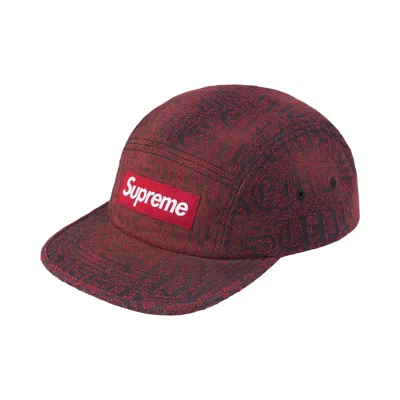 Pre-owned Supreme Stitched Old English Denim Camp Cap 'red' | Men's Size Onesize