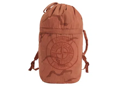 Pre-owned Supreme Stone Island Camo Backpack In Coral Camo