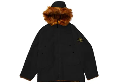Pre-owned Supreme Stone Island Formula St-shirtl Reversible Faux Fur Parka Black