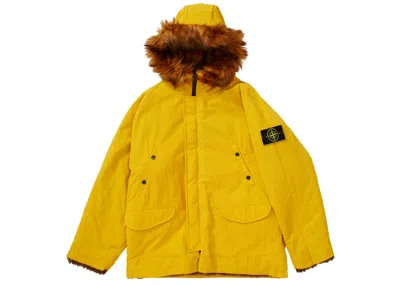 Pre-owned Supreme Stone Island Formula St-shirtl Reversible Faux Fur Parka Yellow