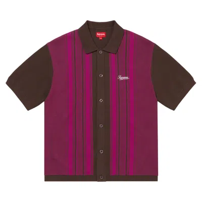 Pre-owned Supreme Stripe Button Up Polo 'brown' | Men's Size L