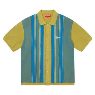 Pre-owned Supreme Stripe Button Up Polo 'dusty Lime' In Green