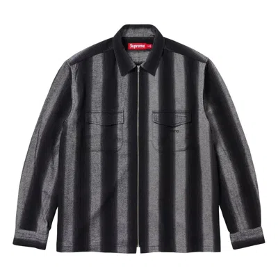 Supreme Stripe Flannel Zip Up Shirt 'black Grey' In Gray