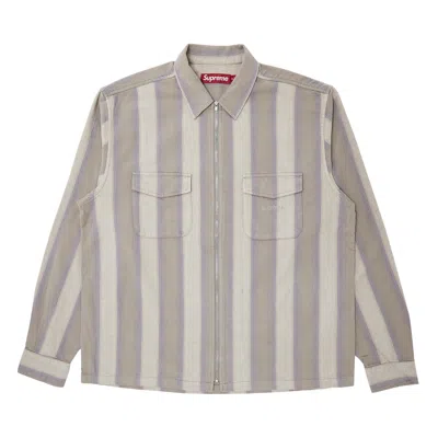 Pre-owned Supreme Stripe Flannel Zip Up Shirt 'grey'