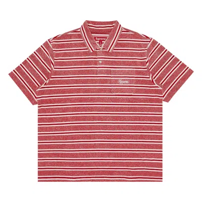 Pre-owned Supreme Stripe Terry Short-sleeve Polo 'red'