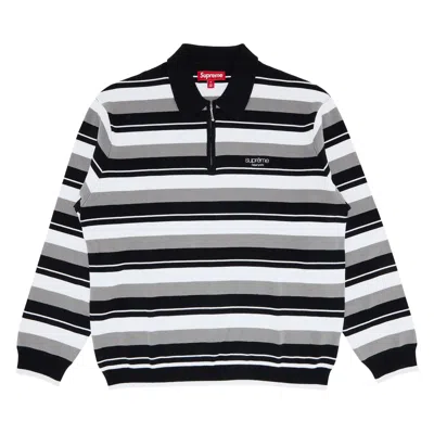 Pre-owned Supreme Stripe Zip Long-sleeve Polo 'black'