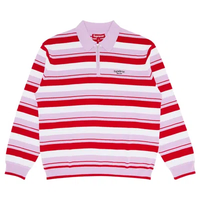 Pre-owned Supreme Stripe Zip Long-sleeve Polo 'light Purple'