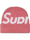 Supreme Striped Big Logo Beanie In Red