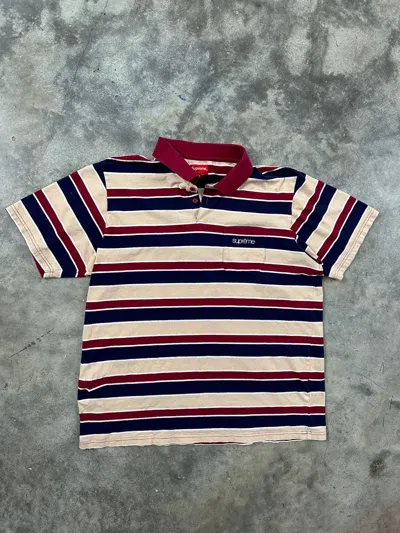 Pre-owned Supreme Striped Classic Logo Stripe Polo Shirt Ss19 Sz. Xl In Red