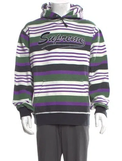 Pre-owned Supreme Striped Crew Neck Hoodie In Green